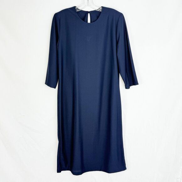 Vintage Antthony Richards Women Navy Blue Midi Dress Tie Waist Size 12 - Picture 8 of 14